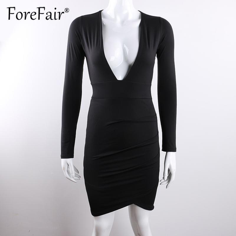 Sheath Long Sleeve Deep V Neck Backless Bodycon Party Mini Dress - Mini Dress