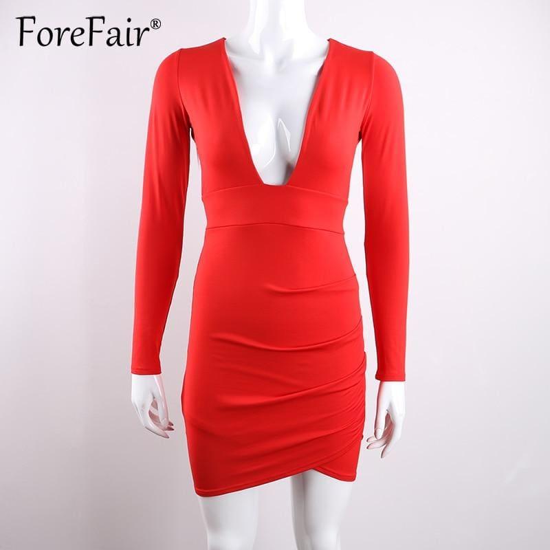 Sheath Long Sleeve Deep V Neck Backless Bodycon Party Mini Dress - Mini Dress