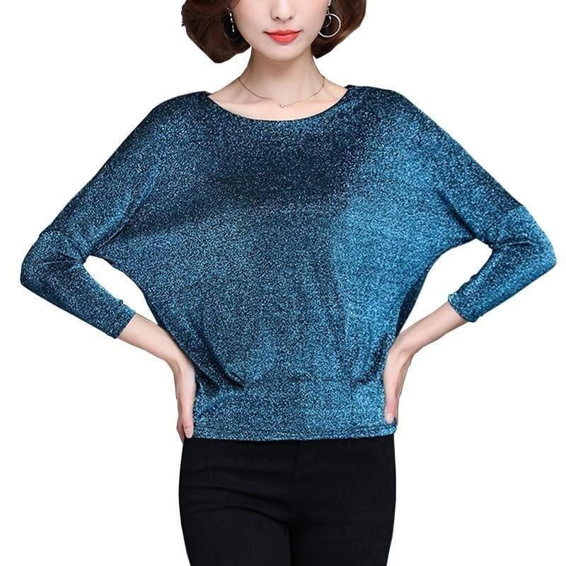 Shiny Sequin Tunic Bat Sleeve Blouse - Long Sleeve