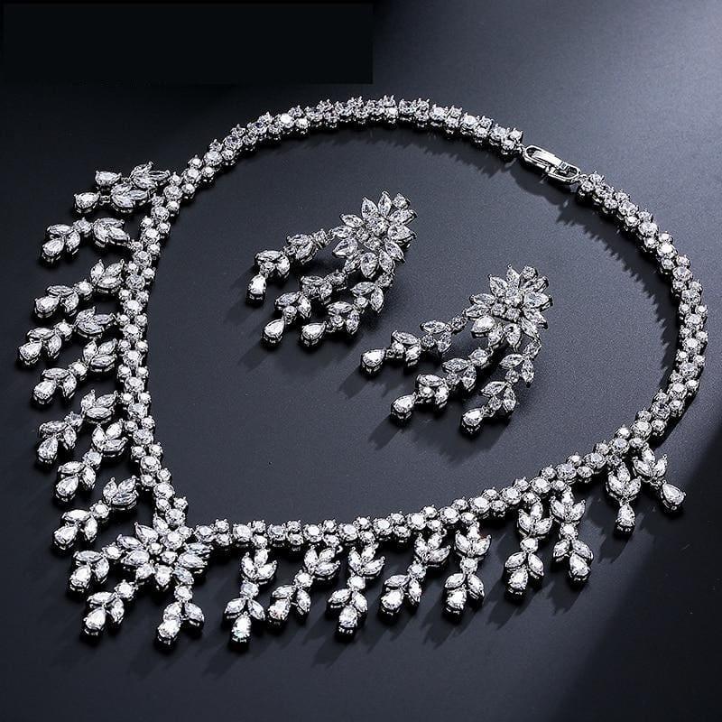 Shiny Sliver Luxury Marquise Zircon Cluster Tassel Jewelry Set - Default title - jewelry set