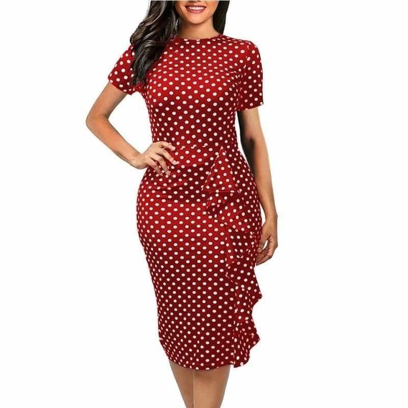 TeresaCollections Short Sleeve Wear to Work Vintage Polka Dot Pencil