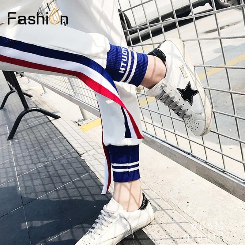 Side Stripe Tracksuit Women Hoodies 2-Piece Set Jacket+Long Pants Leisure Streetwear Suits - Sets