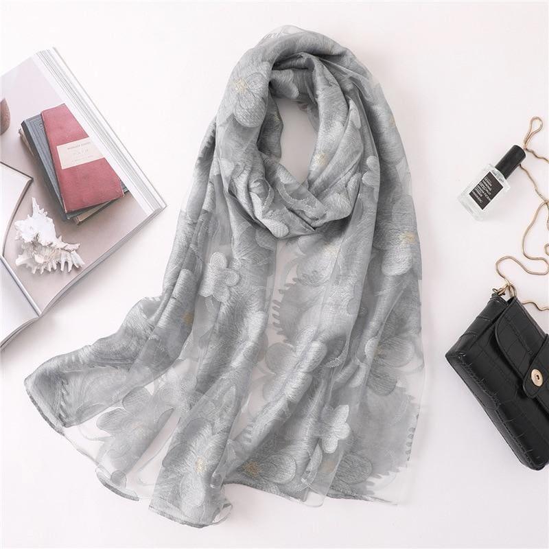 Silk Shawls And Wraps Scarf - Light Gray - Scarf