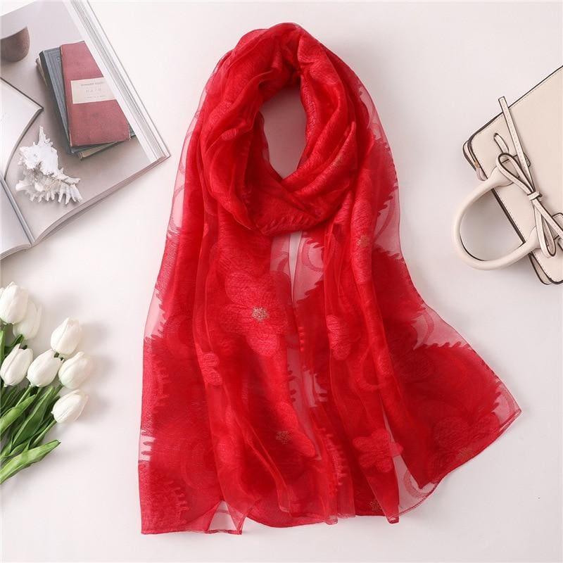 Silk Shawls And Wraps Scarf - Red - Scarf