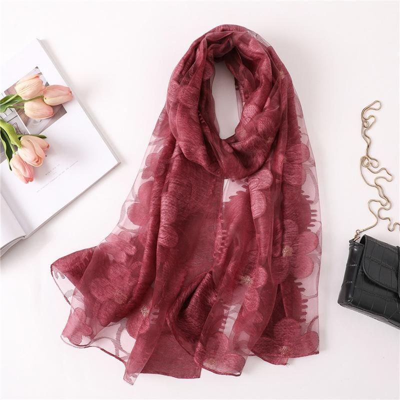 Silk Shawls And Wraps Scarf - Wine - Scarf