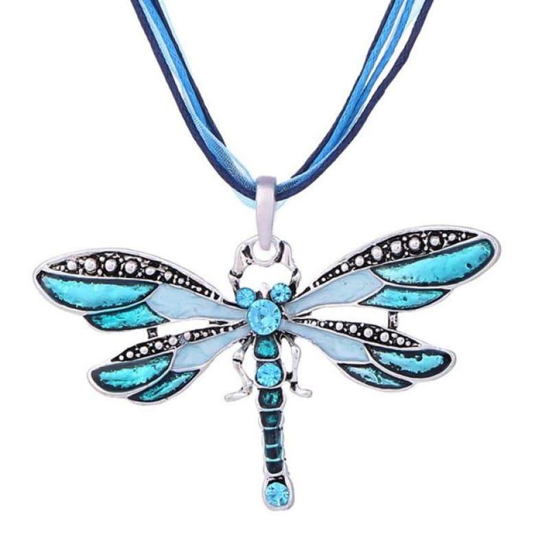 Silver Dragonfly Statement Boho Necklaces - XL977AAA - necklace