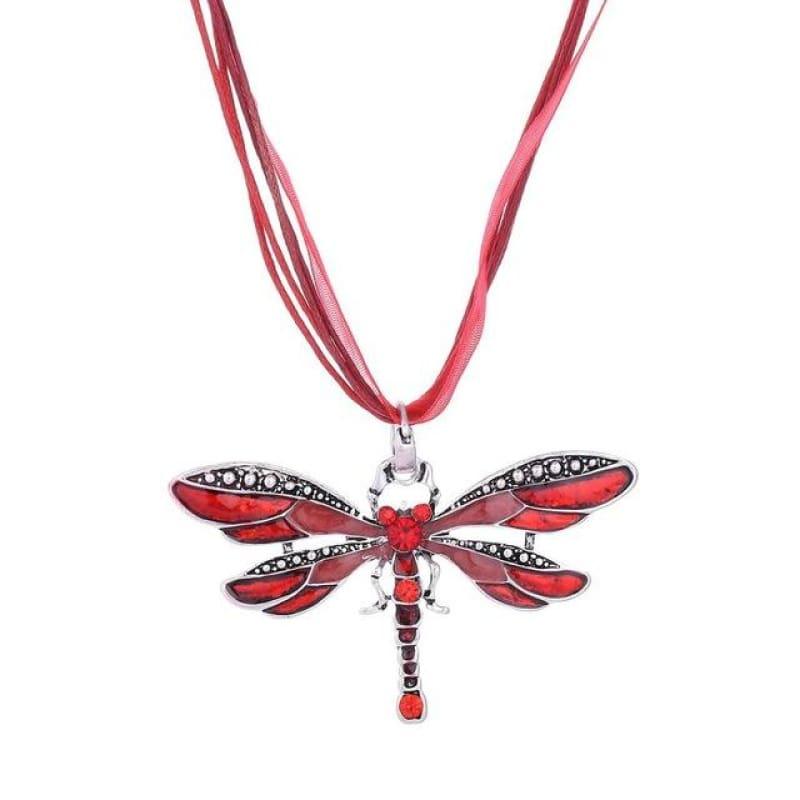 Silver Dragonfly Statement Boho Necklaces - XL978AAA - necklace