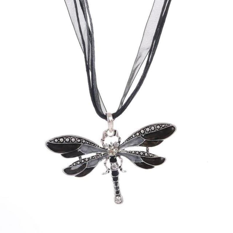 Silver Dragonfly Statement Boho Necklaces - XL979AAA - necklace