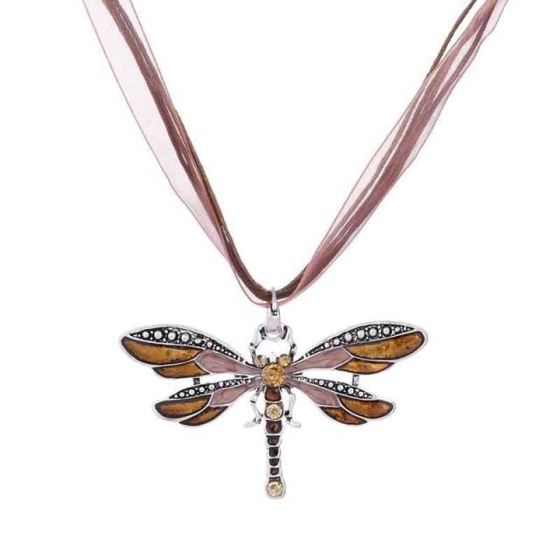 Silver Dragonfly Statement Boho Necklaces - XL980AAA - necklace