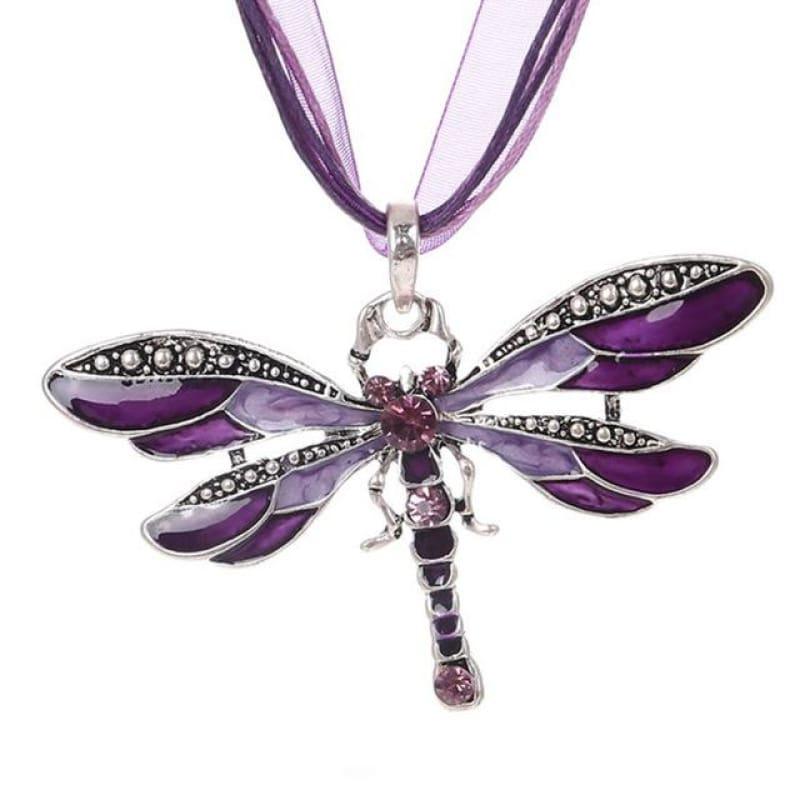 Silver Dragonfly Statement Boho Necklaces - XL981AAA - necklace