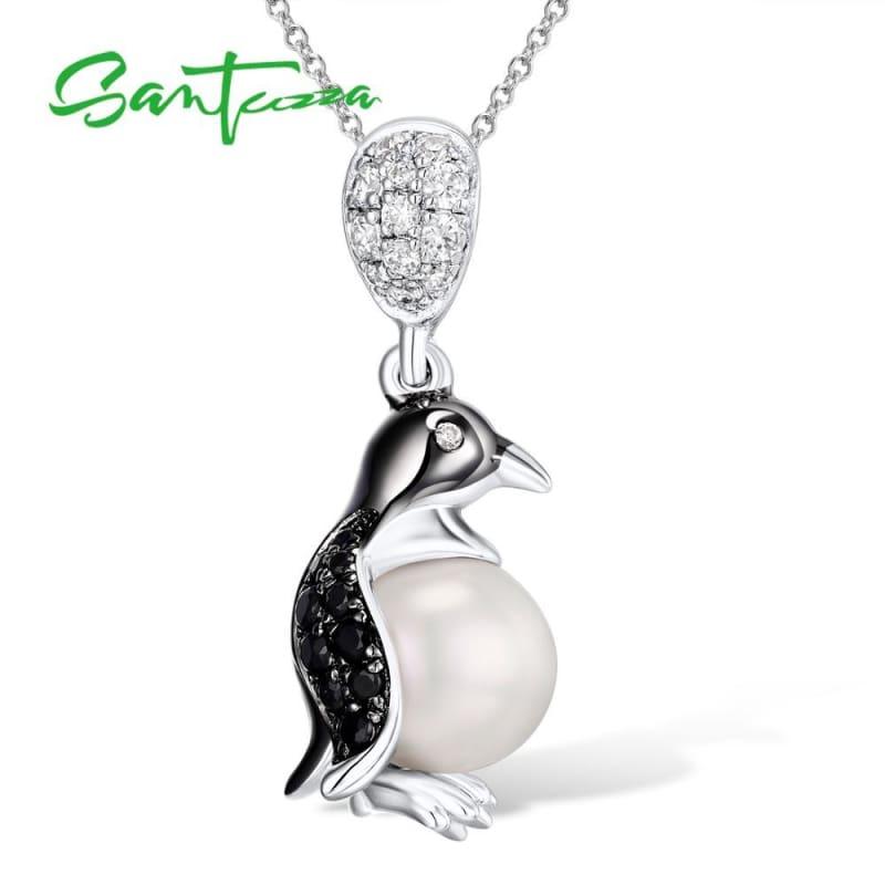 Silver Penguin Fresh Water White Pearl Ring Earrings Pendant Set 925 Sterling Silver Fashion Jewelry Set - jewelry set