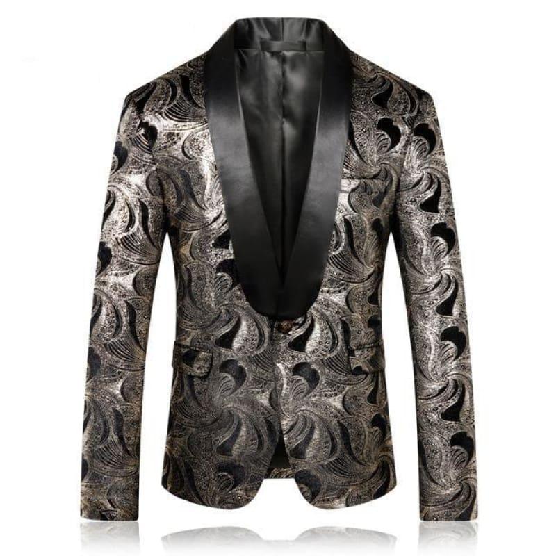 Silver Printed Blazer Casual Mens Tuxedo Jacket - Mens Jackets
