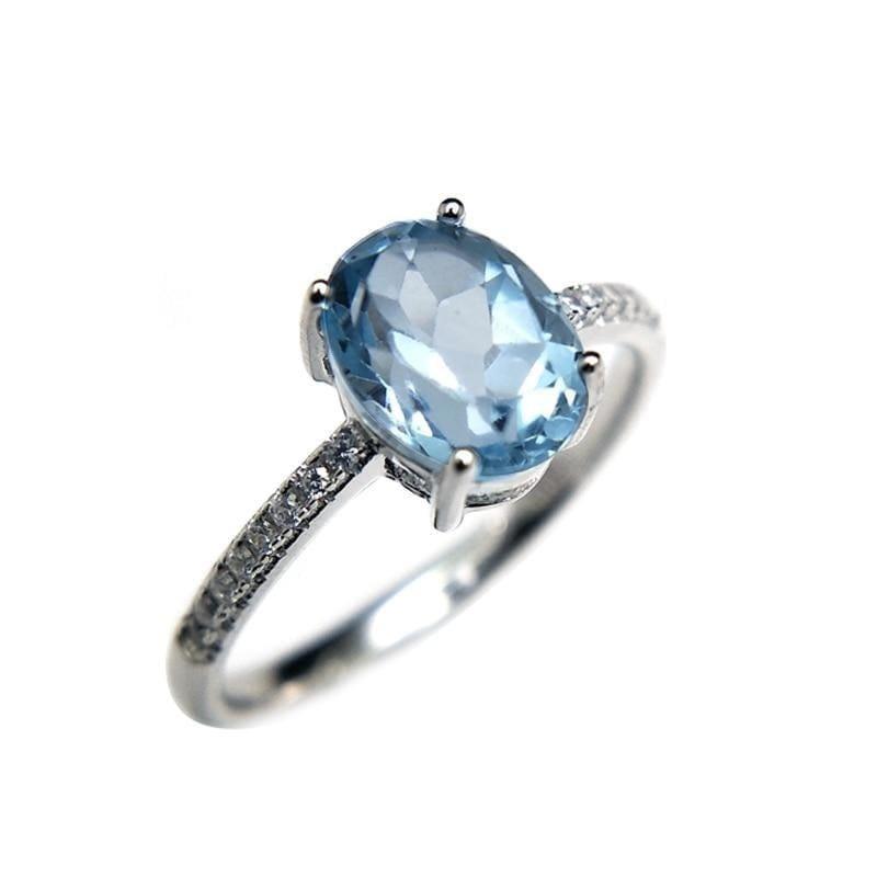 Simple and Classic 1.2ct Natural Sky Blue Topaz 6*8mm Gemstone Ring - rings