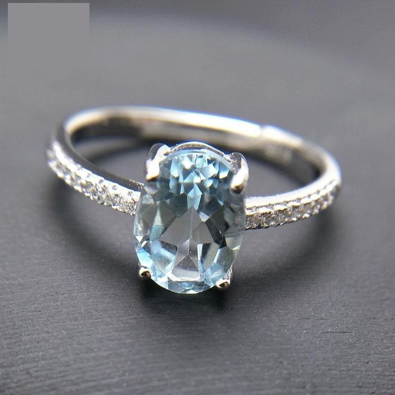 Simple and Classic 1.2ct Natural Sky Blue Topaz 6*8mm Gemstone Ring - rings