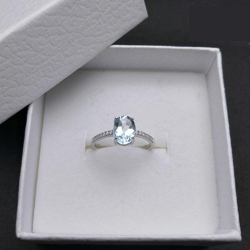 Simple and Classic 1.2ct Natural Sky Blue Topaz 6*8mm Gemstone Ring - rings