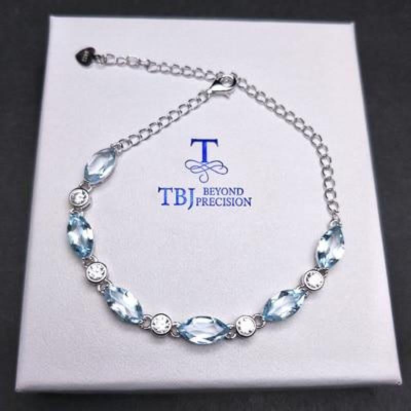 Simple Blue Topaz in 925 Sterling Silver Bracelet - sky topaz / total lenghth 21cm - Bracelets
