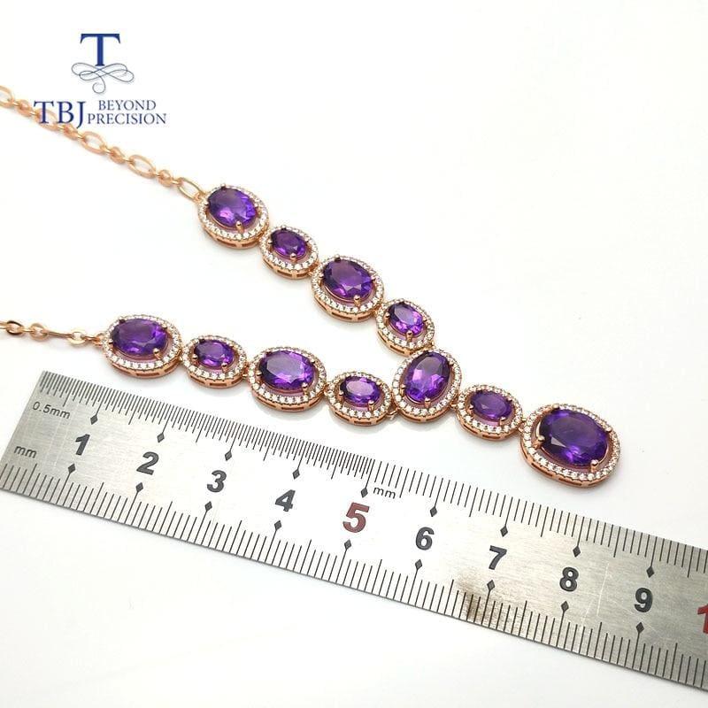 Simple Classic Amethyst Gemstone Necklace Ring Earring Jewelry Set - Jewelry set