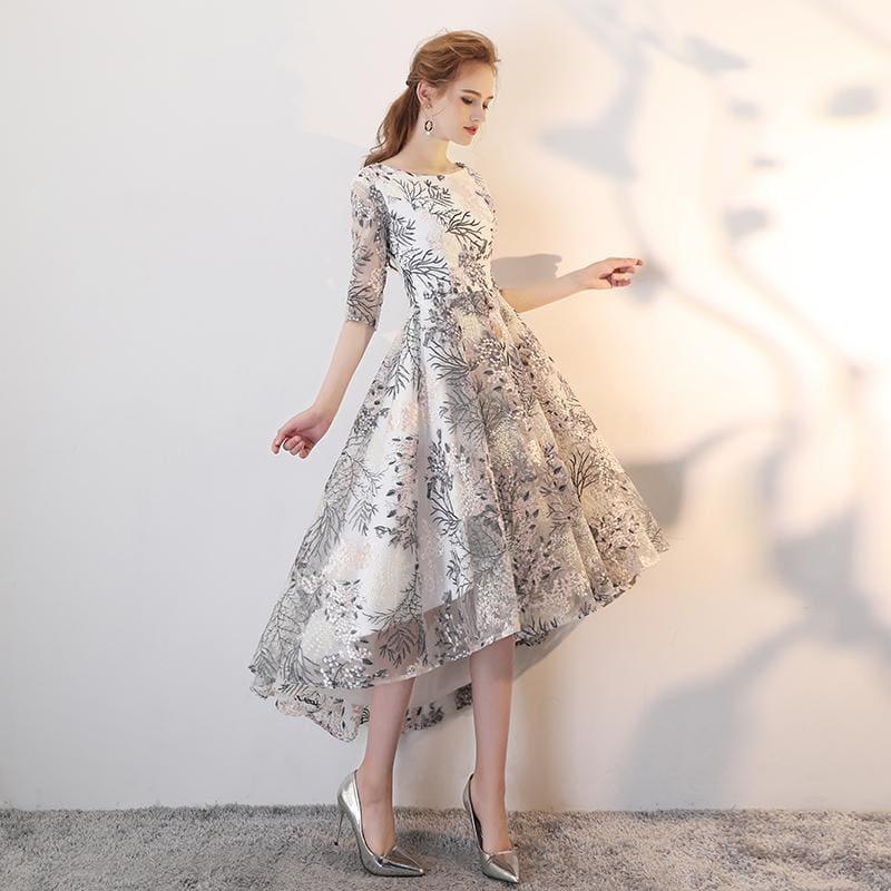 TeresaCollections Simple High Low Evening Half Sleeves Lace Prom