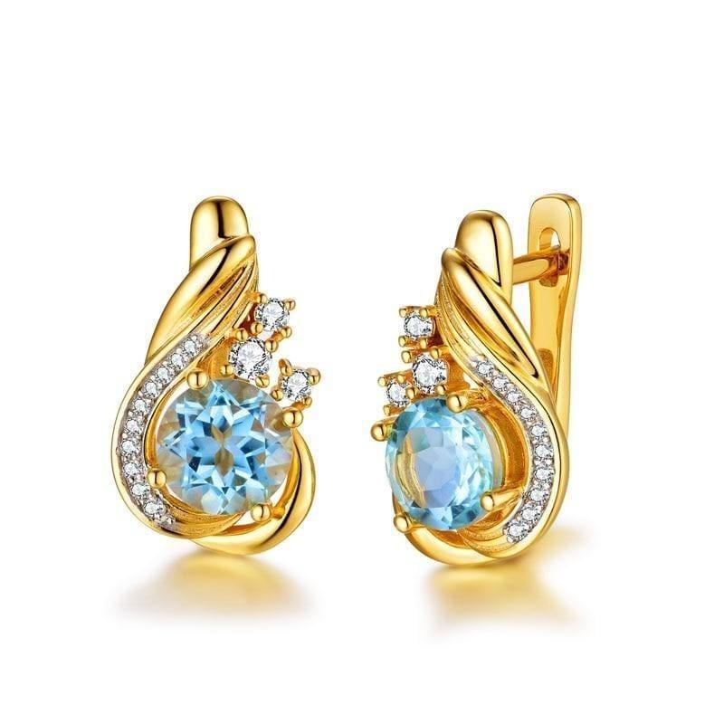 Simple Sky Blue Topaz Round 7.0mm Natural Gemstone Clasp Earrings - Earrings