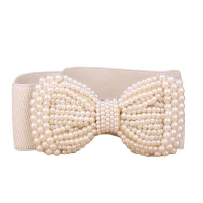 Simulated Pearl Wide Bow Knot Belt - Khaki - Belt