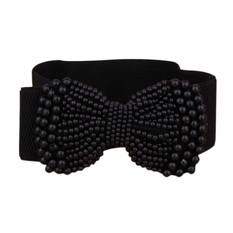 Simulated Pearl Wide Bow Knot Belt - Belt