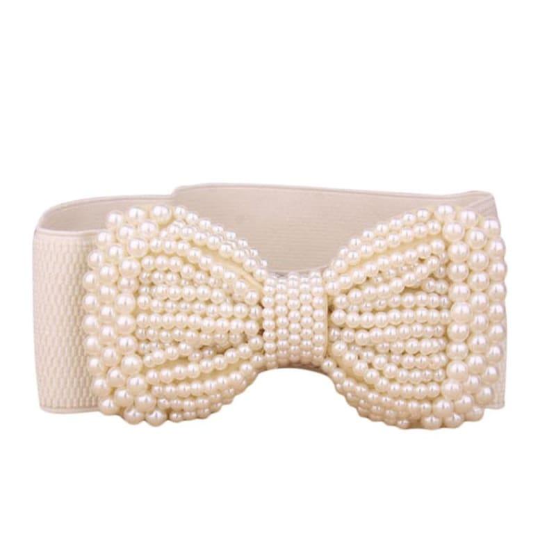 Simulated Pearl Wide Bow Knot Belt - Belt