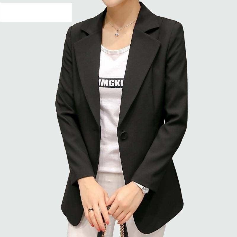 Single Button Blazer Jackets - Black / L - Jackets