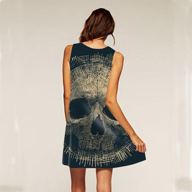 Skull Dress Sleeveless Summer Beach Mini Dress - Min Dress