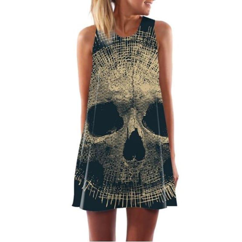 Skull Dress Sleeveless Summer Beach Mini Dress - Min Dress