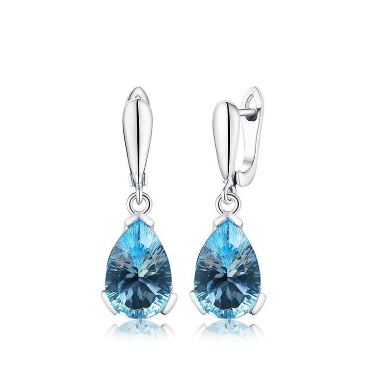 Sky Blue Topaz Concave Cut 13ct Water Drop Clasp 925 Sterling Silver Earrings - sky blue topaz - Earrings