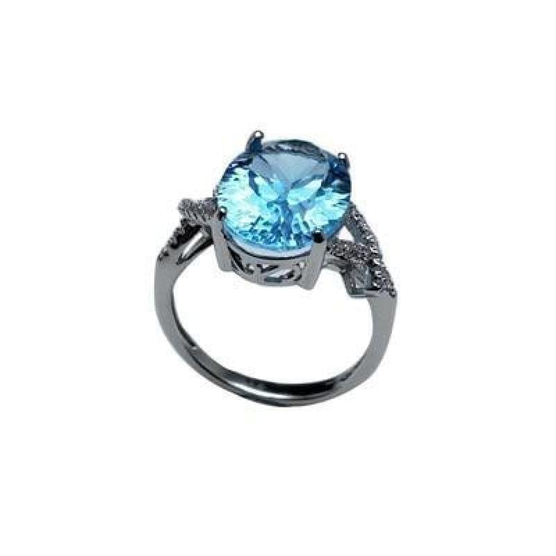 Sky Blue Topaz Oval 10*14mm Concave Cut Simple Gemstone Ring - sky blue topaz / 6 - Rings