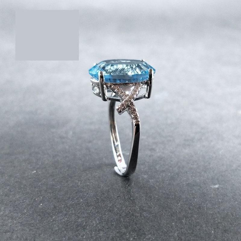 Sky Blue Topaz Oval 10*14mm Concave Cut Simple Gemstone Ring - Rings