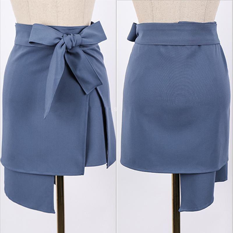Sleeveless Lace Bowknot Irregular Mini Skirt Two Piece Dress Suit - Set