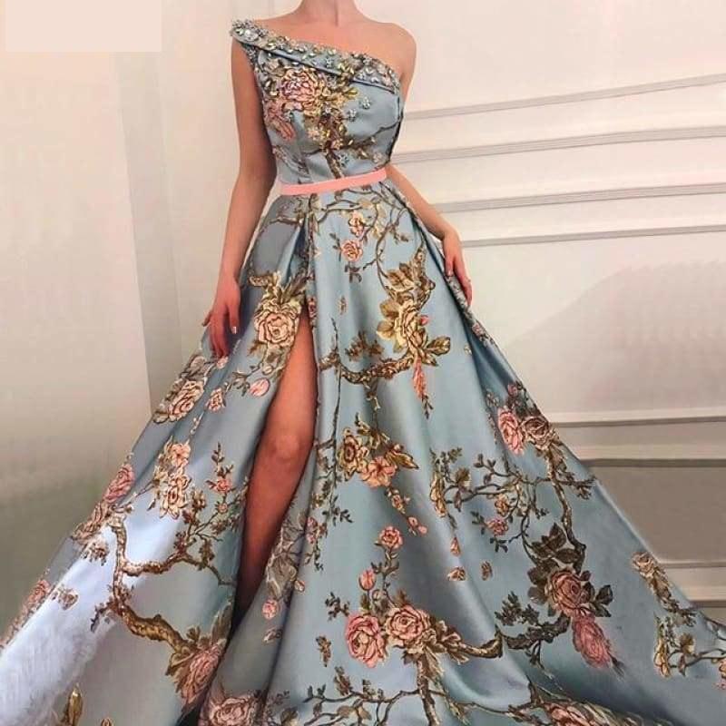 Sleeveless One-Shoulder Sexy With Diamond Embroidery Royal Evening Dress Ball Gown - Multi / 2 - gown