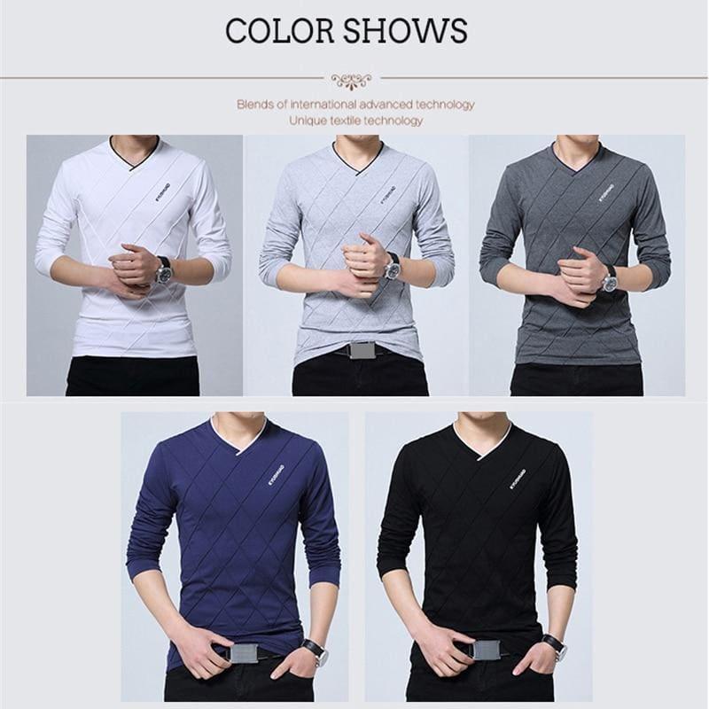 Slim Fit Long Stylish Luxury V Neck Fitness Long Sleeve Mens T-shirt - Men Sweater