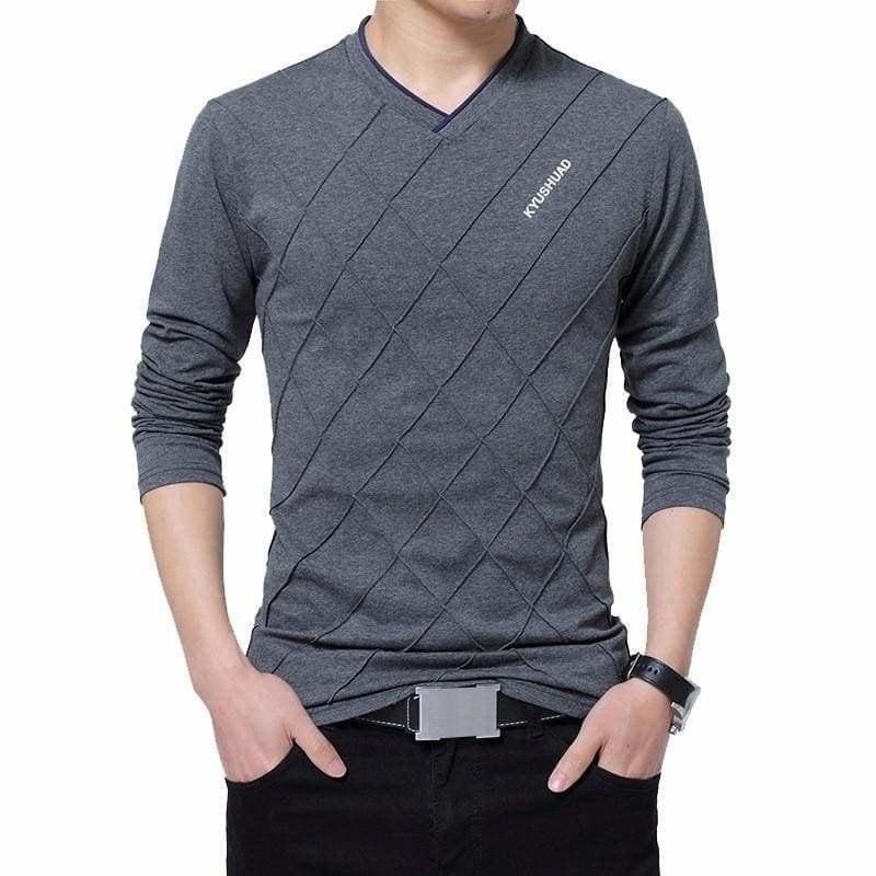 Slim Fit Long Stylish Luxury V Neck Fitness Long Sleeve Mens T-shirt - Men Sweater