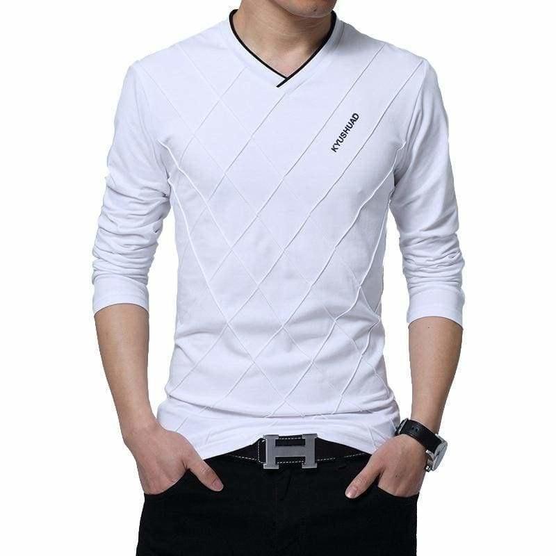 Slim Fit Long Stylish Luxury V Neck Fitness Long Sleeve Mens T-shirt - Men Sweater