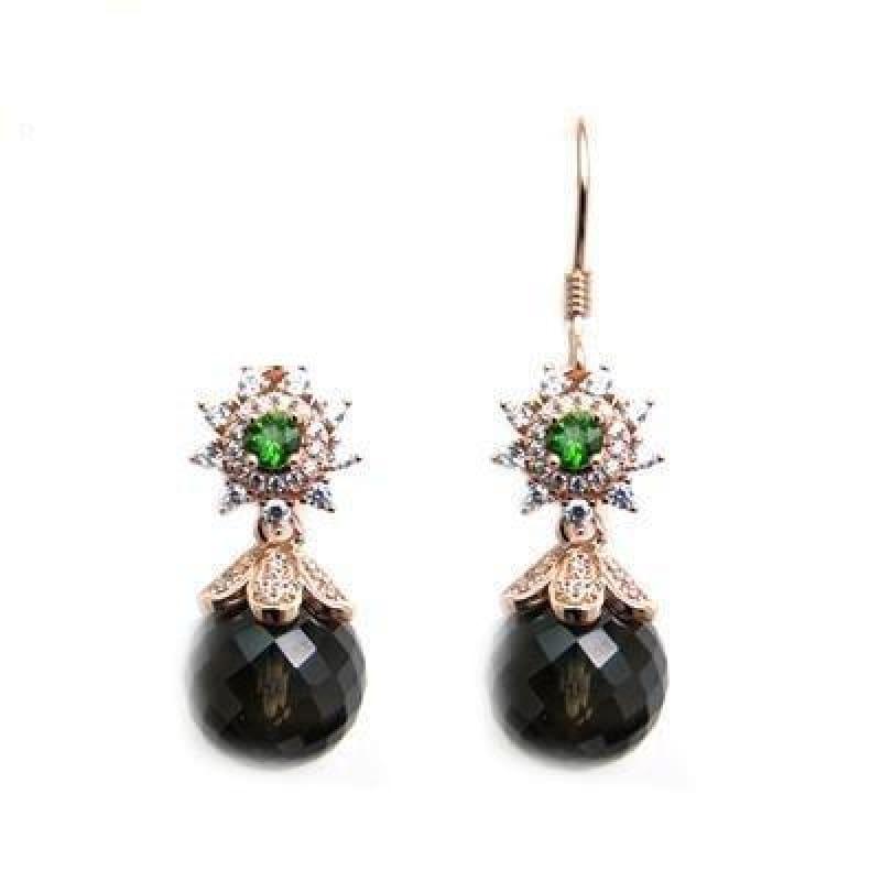 Smoky Quatz and Tourmaline Real Gemstone Hook Earrings - smoky quartz - earrings