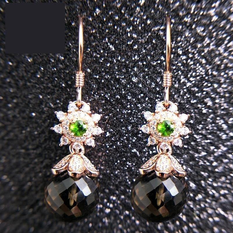 Smoky Quatz and Tourmaline Real Gemstone Hook Earrings - earrings