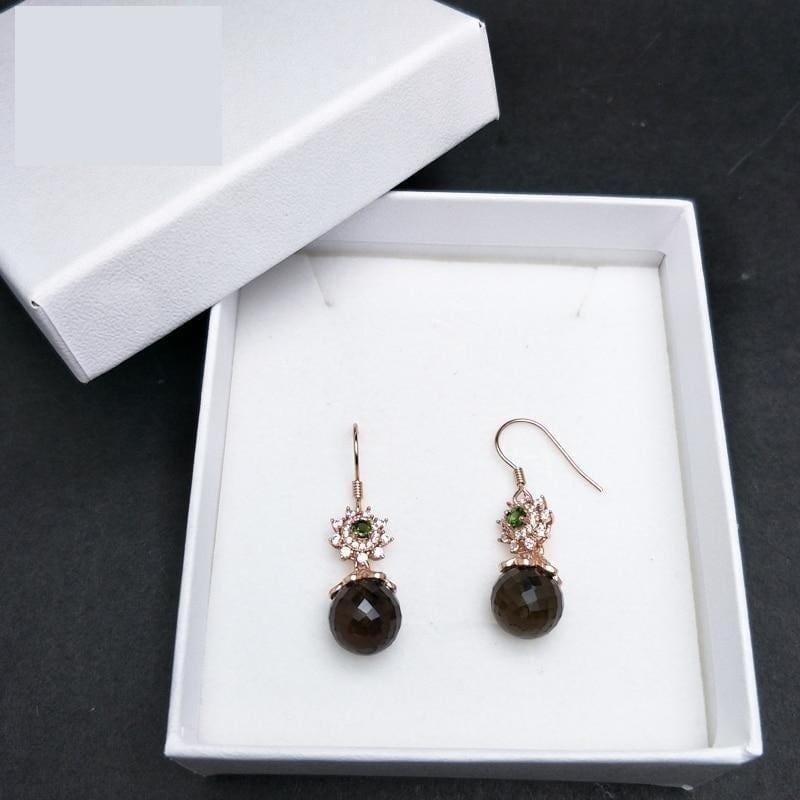 Smoky Quatz and Tourmaline Real Gemstone Hook Earrings - earrings
