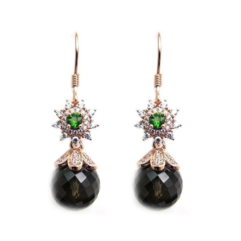 Smoky Quatz and Tourmaline Real Gemstone Hook Earrings - earrings