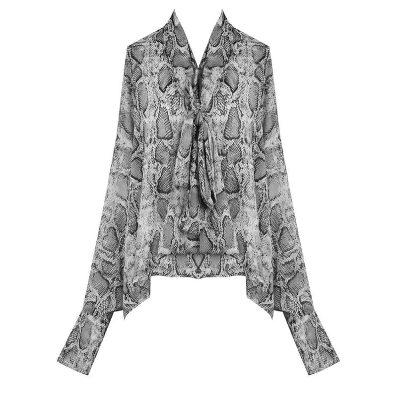 Snake Printed Chiffon Shirt Long Sleeve Blouse - long sleeve