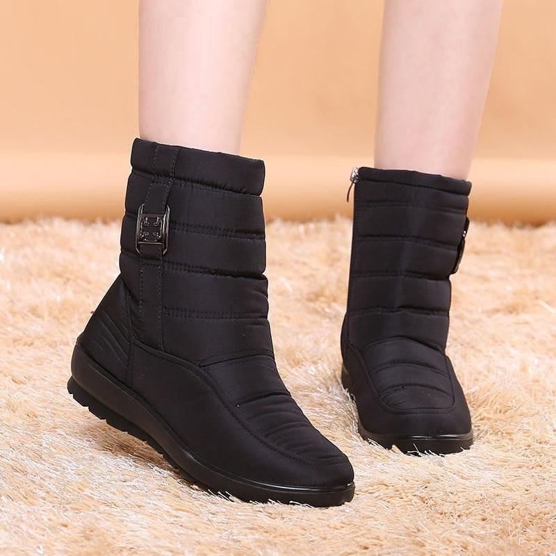 Snow Ankle Boots Female Zipper Down Winter Anti Skid Waterproof Boots - Black / 10 - Booties