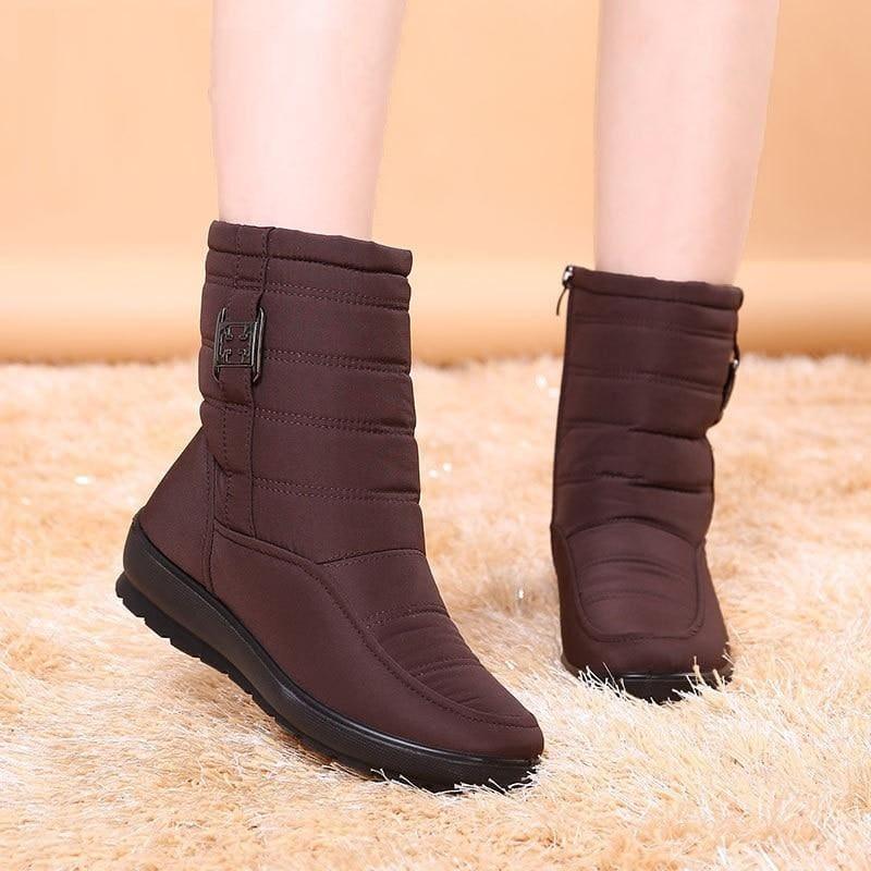 Snow Ankle Boots Female Zipper Down Winter Anti Skid Waterproof Boots - brown / 10 - Booties