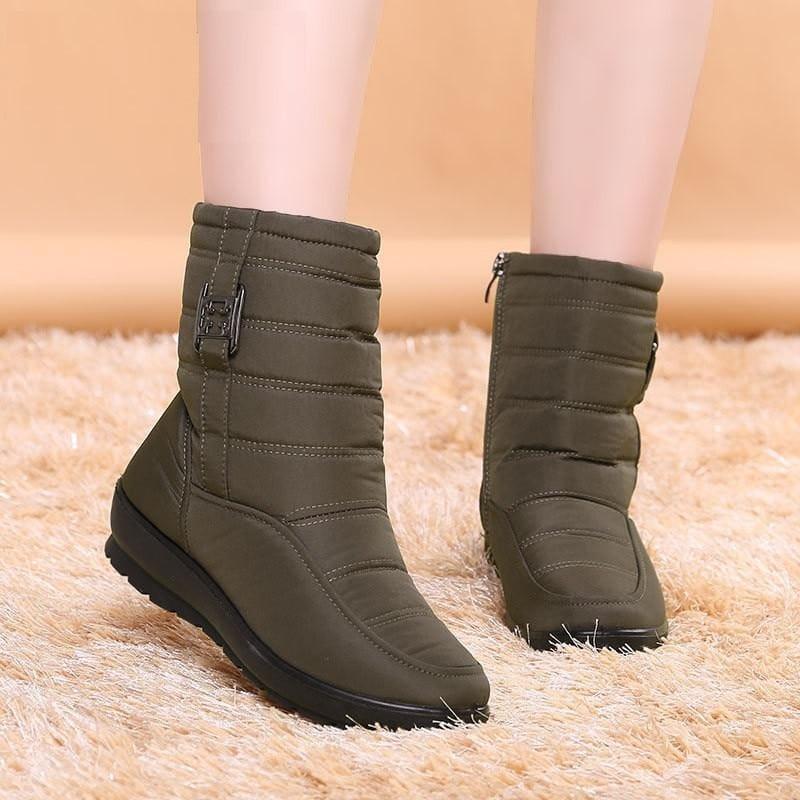 Snow Ankle Boots Female Zipper Down Winter Anti Skid Waterproof Boots - Green / 10 - Booties