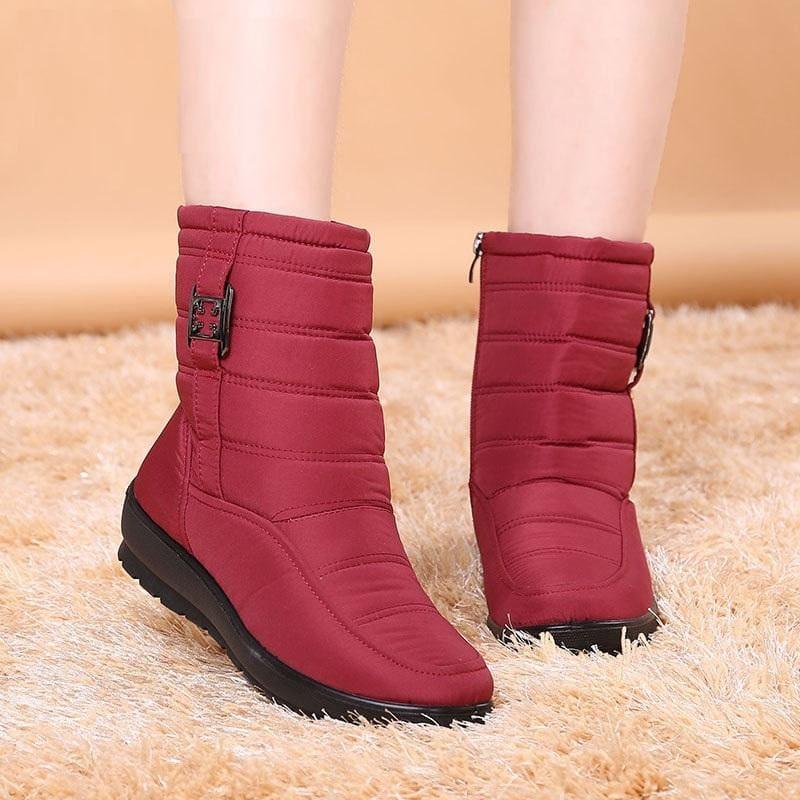 Snow Ankle Boots Female Zipper Down Winter Anti Skid Waterproof Boots - Red / 10 - Booties