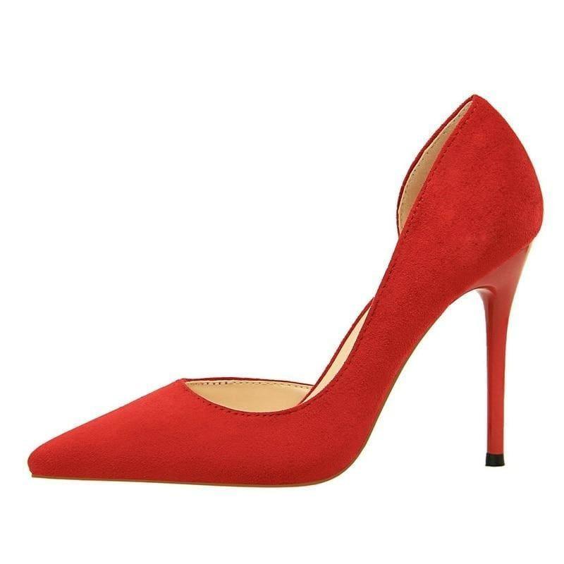 Solid Color Pointed Toe Flock Pumps - pumps