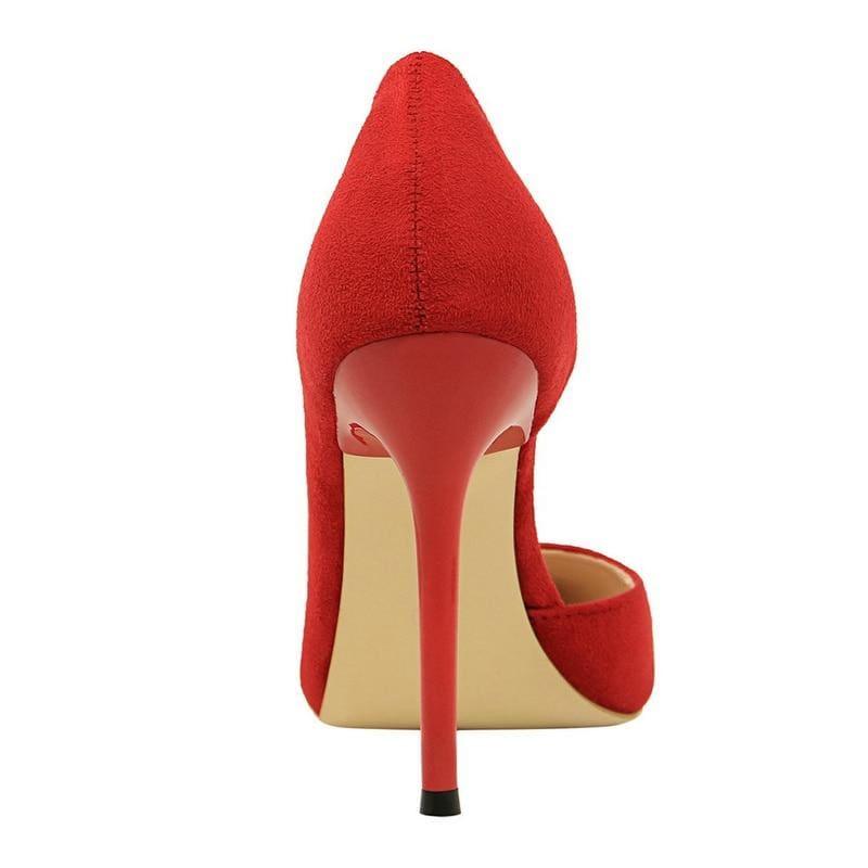 Solid Color Pointed Toe Flock Pumps - pumps