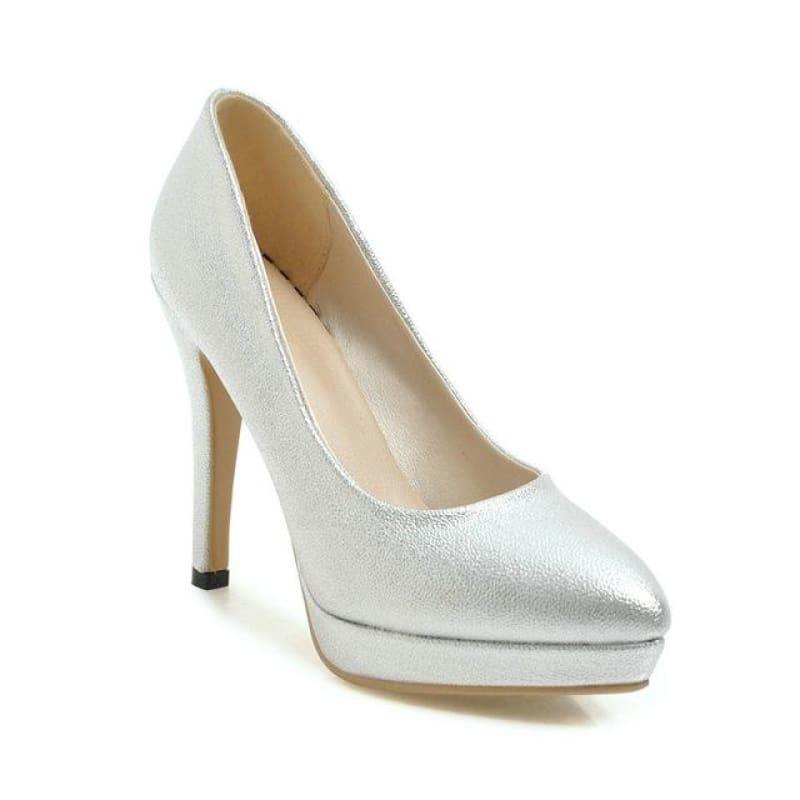 Spring Color Platform Slip on Thin High Heel Sexy All Match Ladies Wedding Pumps - Silver / 6 - Pumps