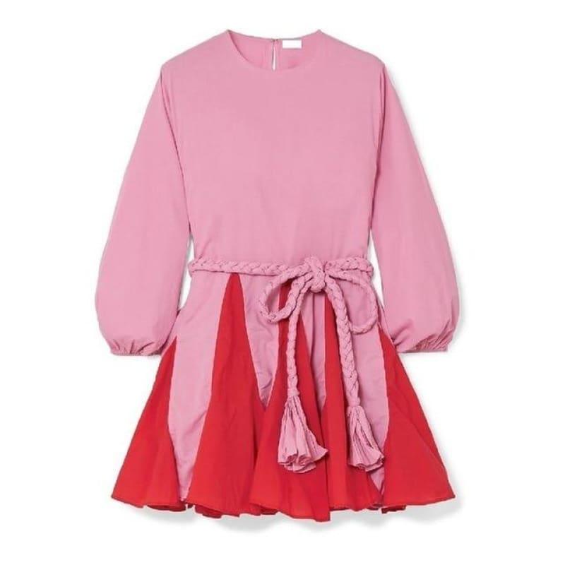 Spring Hit Color Puff Sleeve Casual Vintage Flare Mini Dress - pink / L - Mini Dress